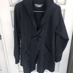 Norma Kamali Jacket Plus Size2XL Hooded Black Zip Front Draw String Pre-Owned